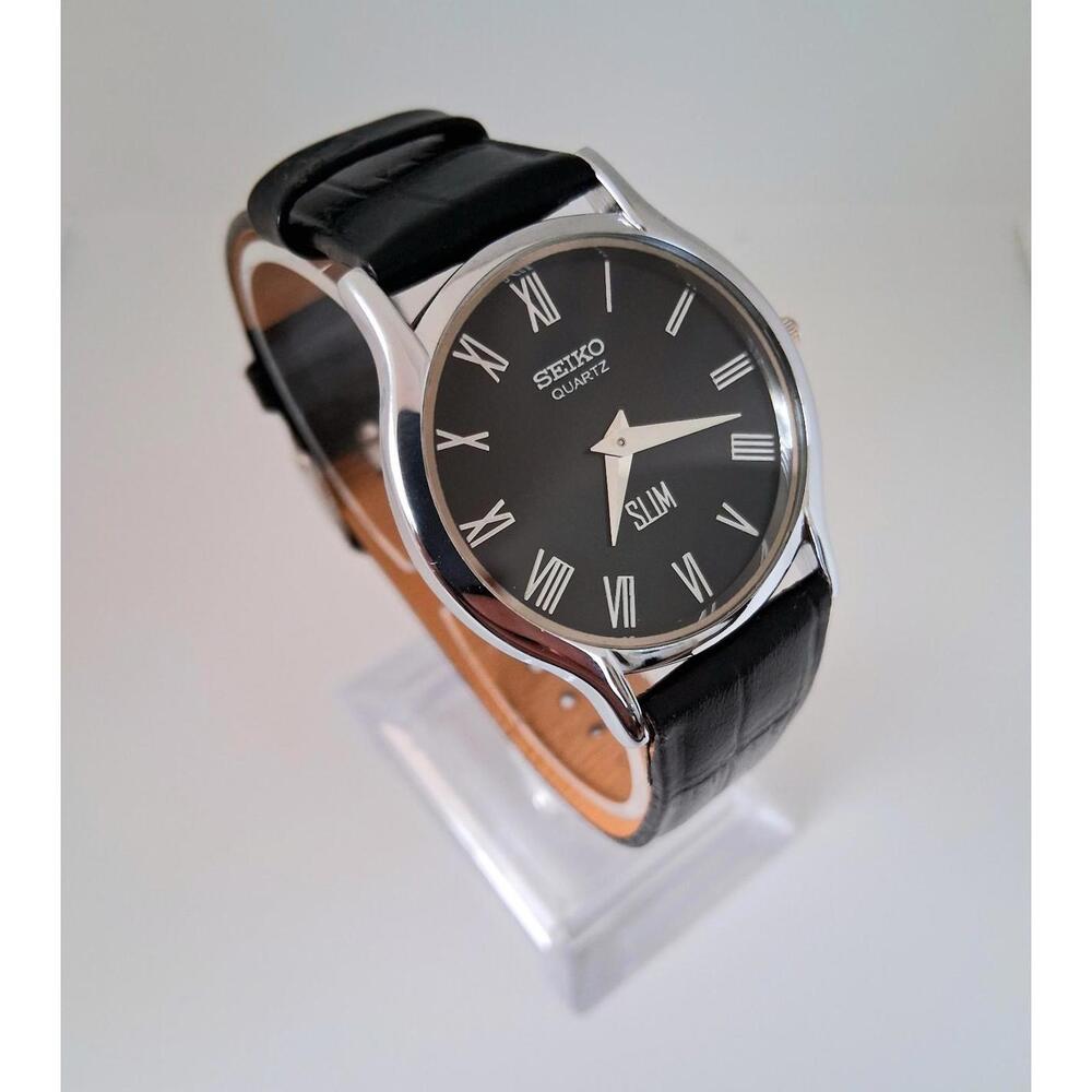 Seiko Super Slim Men's Vintage Leather Wrist Watch RARE